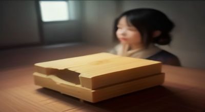 主编陈晓雯的工作照，她坐在书桌前手持钢笔认真批注稿件，背后书架整齐排列着大量古典文学研究书籍，神情专注而从容