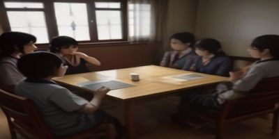 学术研讨会现场的俯拍照片，多名学者围坐在椭圆形会议桌旁，桌上摆有关于少女潘金莲题材研究的论文集和参考书目，讨论气氛热烈